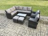 Fimous 10 Seater High Back Outdoor Garden Furniture Set Rattan Corner Sofa Set With Rectangular Coffee Table 2 Small Footstools 2 Armchairs Dark Grey Mixed