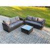 Fimous Indoor Outdoor Rattan Garden Furniture 6 Seater Set Table Sofa Chair Patio Conservatory with Grey Cushions