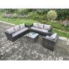 Fimous Rattan Garden Furniture Sofa Set with Armchair Square Coffee Table Indoor Outdoor 7 Seater Rattan Set Dark Grey Mixed