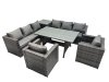 Fimous 8 Seater Outdoor Corner Sofa Chair Dining Table Set Garden Rattan Furniture Set with Side Table Dark Grey