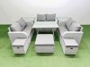Fimous Rattan Garden Furniture Dining Set 9-seater Patio Rectangular Table Love Sofa Set with 2 Side Tables 3 Stools