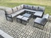 Fimous 11 Seater Patio Outdoor Garden Furniture Aluminium Lounge Corner Sofa Set with Square Coffee Table 3 Footstools Dark Grey