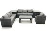 Fimous 7 Seater Rattan Garden Furniture Set Outdoor Lounger Sofa with Coffee Table Armchair 2 Side Tables Dark Grey Mixed