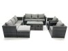 Fimous Rattan Garden Furniture Sofa Set with Coffee table Armchair 3 Footstools Dark Grey Mixed