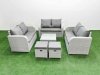 Fimous 8 Seater PE Wicker Rattan Furniture Sofa Sets with Square Coffee Table 2 Seater Love Sofa 2 Stool Light Grey