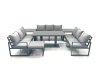 Fimous 10 Seater Garden Sofa Set Aluminium Furniture Rising Dining Tabe Set with 2 Side Tables Big Footstool Dark Grey