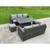 Fimous Outdoor Rattan Garden Furniture Sofa Set Dining Table Height Adjustable Rising lifting Table Lounge Sofa Small Footstools 8 Seater