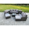 Fimous Indoor Outdoor Rattan Garden Furniture 8 Seater Set Table Sofa Chair Patio Conservatory with Grey Cushions 2 Side Tables 2 Big Footstool