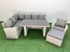 Fimous 8 Seater Wicker Rattan Corner Sofa Sets Outdoor Garden Furniture Sets with Rectangular Dining Table Lounge Sofa Big Footstool Armchair Light Grey