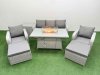 Fimous PE Rattan Garden Furniture Set Reclining Chair Sofa Lounge Sofa Set Firepit Dining Table Side Table 2 Big Footstool Light Grey