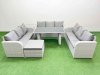 Fimous Patio Garden Furniture Sets with Black Glass Top Dining Table 3 Seater Sofa Side Table Big Stool Light Grey