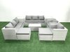 Fimous Outdoor Rattan Sofa Garden Furniture Set with 2 Armchairs Oblong Coffee Table 2 Big Footstools 2 Side Tables Light Grey Mixed