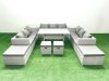 Fimous Rattan Garden Furniture Dining Set 13 Seater Lounge Sofa Dining Table Set with 4 Footstools Side Table Light Grey Mixed
