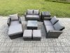 Fimous 8 Seater Outdoor Rattan Garden Furniture Set Conservatory Patio Sofa Coffee Table Set with Chair Side Table 3 Footstools Dark Grey Mixed