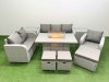 Fimous Patio PE Wicker 9 Seater Outdoor Rattan Furniture Sofa Sets with Firepit Dining Table Reclining Chair Loveseat Sofa 3 Seater Sofa Stool 2 Side Table Light Grey