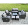 Fimous Garden Furniture Set Rattan Outdoor Lounge Sofa Chair With Tempered Glass Table 2 Small Footstools Dark Grey Mixed