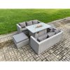 Fimous 8 Seater Garden Dining Sets Outdoor Rattan Furniture Gas Fire Pit Dining Table Gas Heater with 2 Big Footstools Light Grey