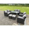 Fimous 8 Seater Outdoor Dark Grey Mixed High Back Rattan Sofa Dining Table Set Garden Furniture Love Sofa Chair 2Stools