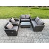 Fimous Rattan Garden Furniture Set Patio Outdoor Lounge Sofa Set with 2 Reclining Chairs Rectangular Coffee Table Dark Grey Mixed