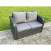 Fimous Rattan Outdoor Garden Furniture Sofa Set Gas Fire Pit Dining Table Gas Heater with Love Sofa 2 Big Footstool Dark Grey Mixed
