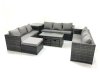 Fimous Outdoor Garden Furniture Set 8 Pieces Rattan Sofa Set with Coffee Table 3 Footstools Side Table Dark Grey Mixed