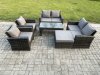 Fimous 7 Seater Dark Grey Mixed High Back Rattan Sofa Set Coffee Table Garden Furniture Outdoor Patio With Love Sofa Arm Chairs Big footstool