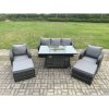 Fimous Rattan Outdoor Garden Furniture Sofa Set Gas Fire Pit Dining Table Gas Heater with 2 Big Footstool Dark Grey Mixed