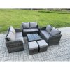 Fimous 8 Seater Outdoor Garden Furniture Sets Wicker Rattan Furniture Sofa Sets with Square Coffee Table Love seat Sofa 2 Small Footstools
