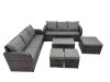 Fimous Outdoor 3 Seater Sofa Coffee Table Set Garden Rattan Furniture Set 9 Seater with 3 Stool Dark Grey
