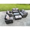 Fimous 8 Seater Rattan Garden Furniture Set Patio Outdoor Lounge Sofa Set with Rectangular Coffee Table 2 Small Footstools Love Sofa Dark Grey Mixed
