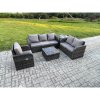 Fimous Rattan Garden Furniture 5 Piece Patio Set With Table Sofa Square Coffee Table Reclining Chair Loveseat sofa Side Table