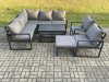Fimous 10 Seater Aluminium Outdoor Garden Furniture Set Patio Lounge Sofa with Oblong Coffee Table 3 Footstools Dark Grey