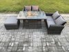 Fimous 4 Pieces Garden Furniture Sets Poly Rattan Outdoor Patio Gas Firepit Dining Table Sofa Set with Big Footstool