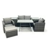 Fimous Outdoor Garden Furniture Set Rattan Sofa Dining Table Set with Reclining Chair 2 Side Tables Big Footstool Dark Grey Mixed