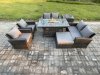 Fimous Wicker PE Rattan Garden Furniture Sets 7 Seater Patio Outdoor Gas Firepit Dining Table Heater Set with Double Seat Sofa Side Table Big Footstool Dark Grey Mixed