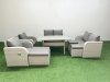 Fimous 9 Seater Outdoor Reclining Chair Love Sofa Set Rattan Garden Furniture Set with Rectangular Dining Table 3 Stools Light Grey