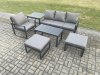 Fimous Aluminium 6 Pieces Garden Furniture Sofa Set with Cushions 6 Seater Outdoor Patio Set with Armchair 2 Big Footstools Side Table Dark Grey
