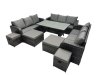 Fimous 13 Seater Garden Outdoor Rattan Furniture Set Rattan Sofa Oblong Dining Table with 4 Footstools Dark Grey