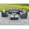 Fimous Rattan Garden Furniture 7 Piece Patio Set With Table Sofa Square Coffee Table Reclining Chair Love seat sofa Side Table 2 Small Footstools