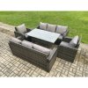 Fimous 8 Seater Lounge Rattan Sofa Set Outdoor Garden Furniture Oblong Rectangular Dining Table With Adjustable Chair 3 Seater Sofa Dark Grey Mixed
