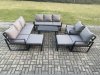 Fimous Aluminium Outdoor Garden Furniture Lounge Sofa 2 PC Chairs Oblong Coffee Table Sets with 2 Big Footstools Dark Grey
