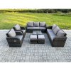 Fimous High Back Rattan Garden Furniture Set with Square Coffee Table 2 Small Footstools Indoor Outdoor Patio Lounge Sofa Set Dark Grey Mixed