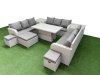 Fimous PE Rattan Lounge Sofa Set 12 Seater Outdoor Garden Furniture Set with Adjustable Lifting Dining or Coffee Table 3 Seater Sofa 3 Stools 2 Side Table Light Grey