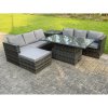 Fimous 7 Seater?Outdoor Rattan Sofa Set Adjustable Rising Lifting Dining Table Side Tea Coffee Table Footstool Dark Grey Mixed