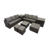 Fimous Rattan Garden Outdoor Furniture Set 3 Seater Sofa Square Coffee Table Set with 2 Side Tables 3 Stools Dark Grey Mixed