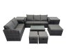 Fimous Outdoor Love Sofa 3 Seater Sofa Coffee Table Set Garden Rattan Furniture Set 8 Seater with 2 Side Tables 3 Stools Dark Grey
