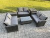 Fimous Dark Grey 6 Seater Outdoor Rattan Garden Furniture Set Patio Love Sofa Rectangular Coffee Table Set with Side Table