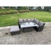 Fimous 7 Seater?Outdoor Rattan High Back Adjustable Rising Lifting Dining Table Corner Sofa Set Garden Furniture Dark Grey Mixed Right Hand