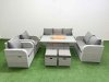 Fimous PE Rattan Garden Furniture Set Reclining Chair Sofa Double Love Seat 2 Seater Sofa Lounge Set Firepit Dining Table 2 Stools Light Grey