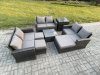 Fimous Outdoor Lounge Sofa Set Wicker PE Rattan Garden Furniture Set with Square Coffee Table Double Seat Sofa 3 Footstools Side Table Dark Grey Mixed